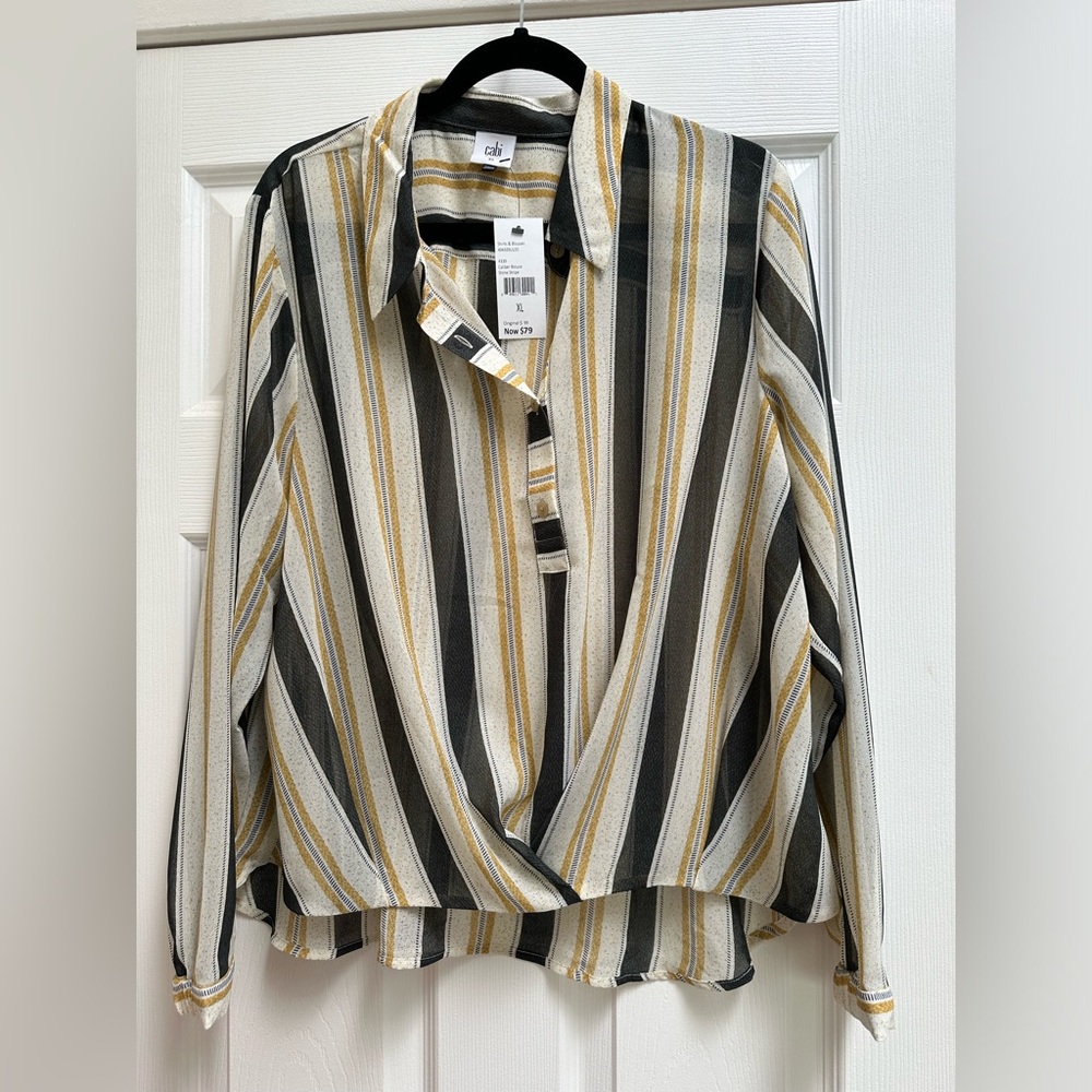 Cabi Caliber Blouse Stone Stripe XL NWT